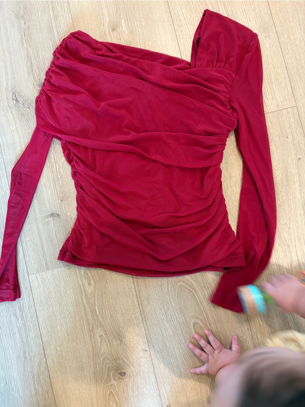Pink Lily Burgundy Ruched Long-Sleeve Top